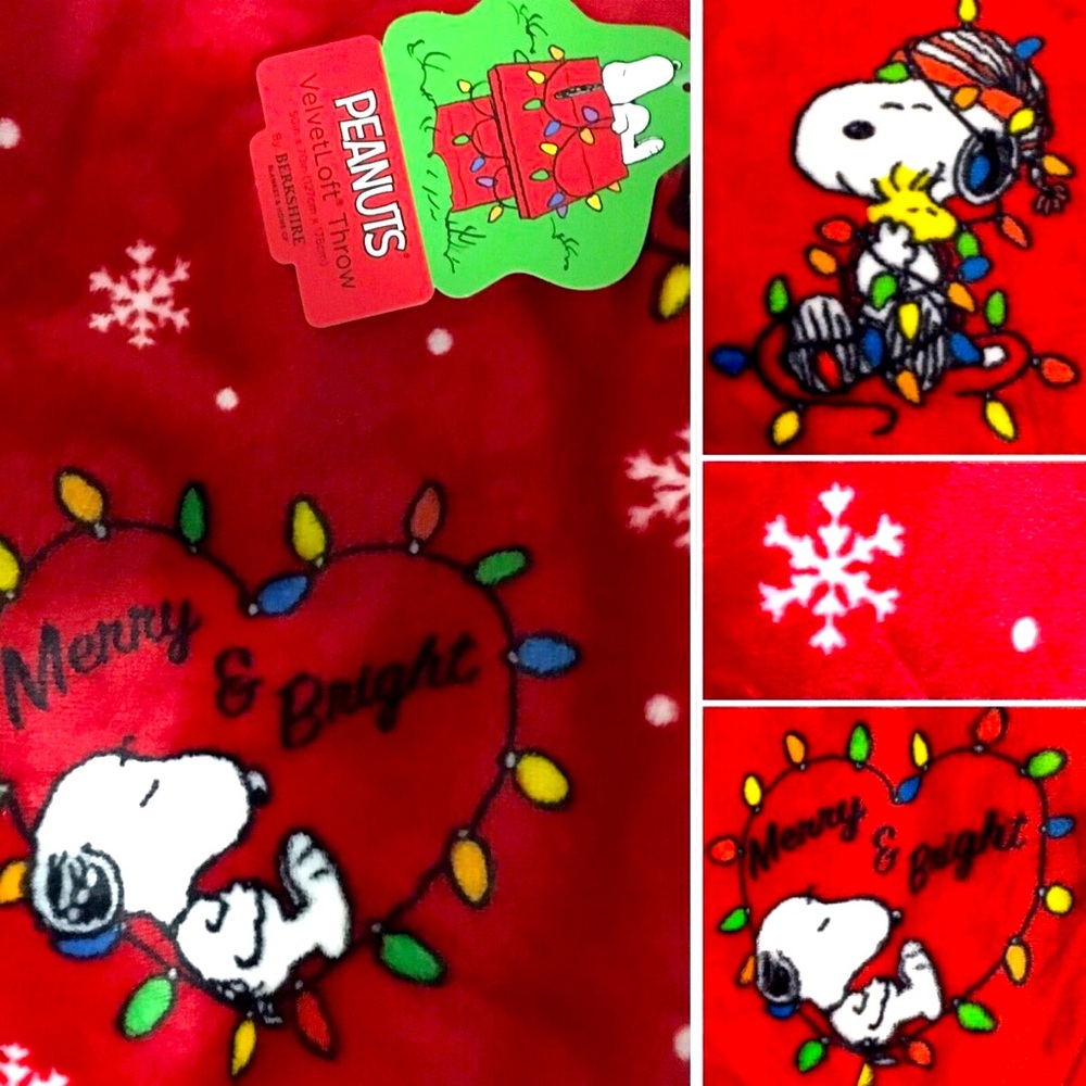 Berkshire Blanket Snoopy Red Merry Bright Christmas Velvet Throw Blanket NWT